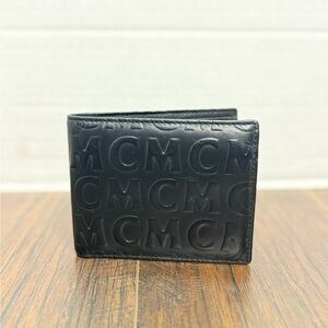MCM Embossed Black Leather Card Holder